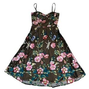 Dress the Population Carlita Butterfly Embroidered Midi Dress Black Multi Size M